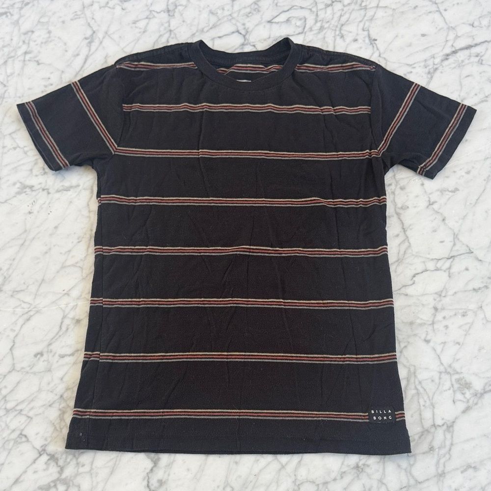 Billabong Youth Sz S 8/10 Black Tee with Brown Tan Stripes